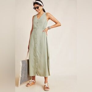 Anthropologie Sleeveless Green Maxi Dress